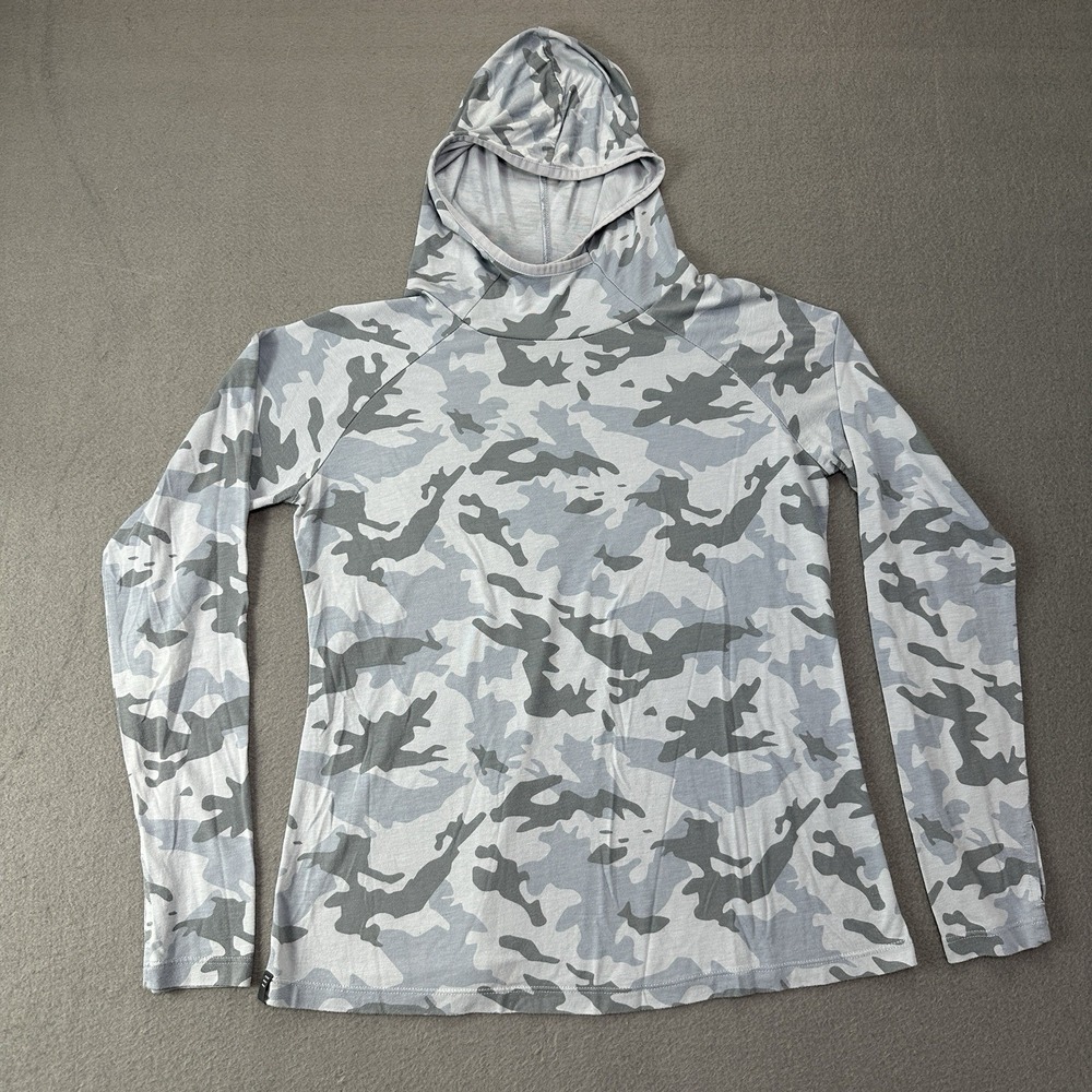 Free Fly Hoodie Mens Small Blue Camo Bamboo Lightweight Sun Shirt Pocket